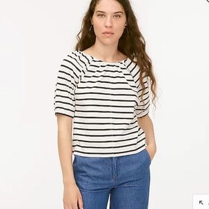 J. Crew puff sleeve black and ivory striped top size xs NWT